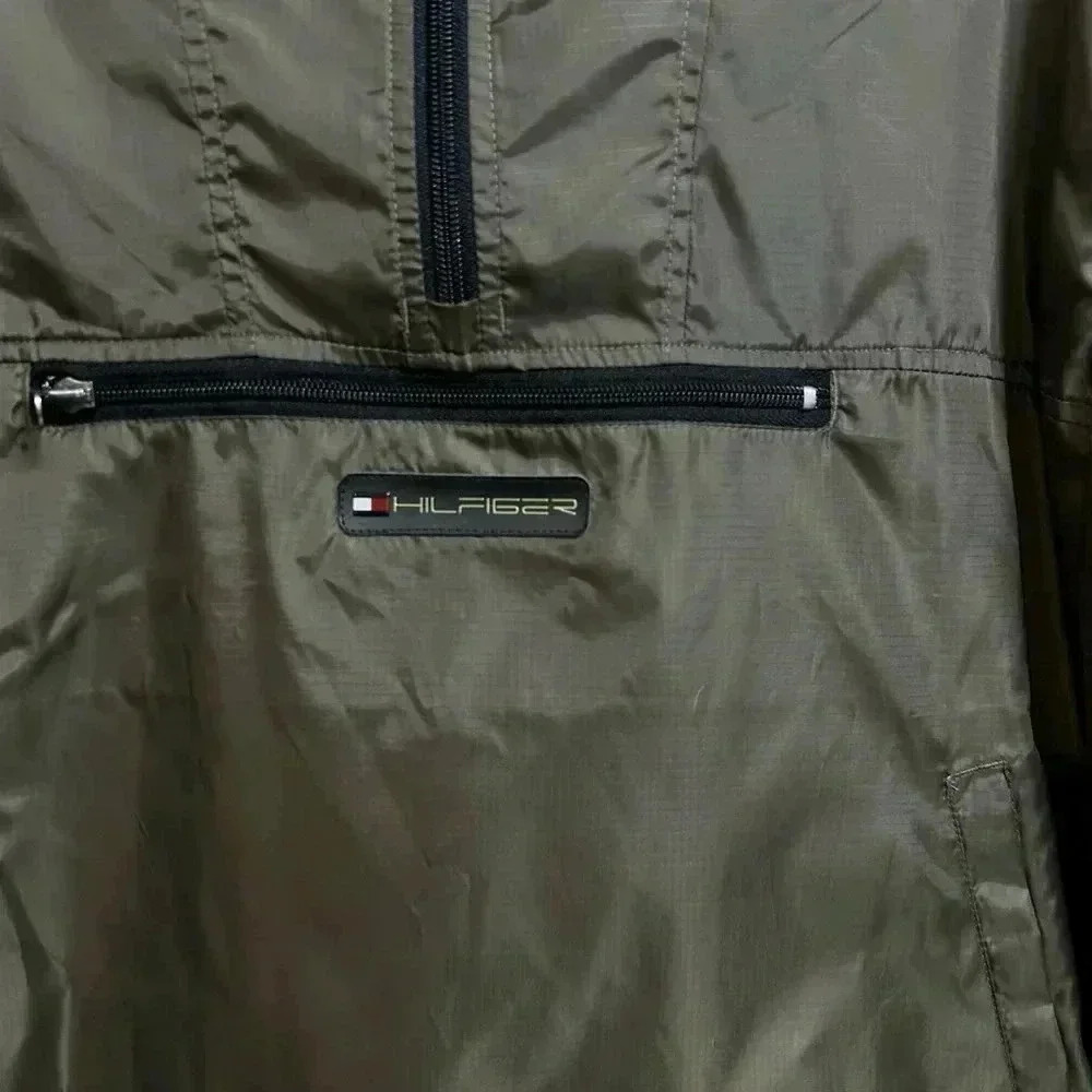 NWT 90’s VTG Tommy Hilfiger Olive Green Pullover 1/2 Zip Windbreaker Size XL - Picture 4 of 9
